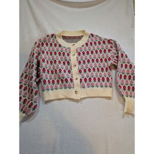 pink floral cardigan sweater size M
